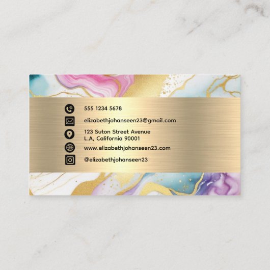 水カラフル色大理石フェイク金箔ストライプ 名刺 (裏面)