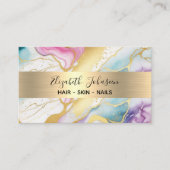 水カラフル色大理石フェイク金箔ストライプ 名刺 (正面)