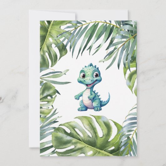 水カラフル色恐竜の最初の誕生日パーティー 招待状 (裏面)