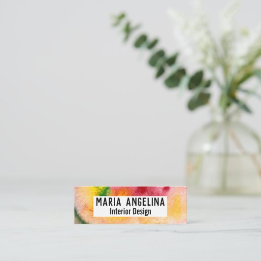 水カラフル色抽象芸術が赤い黄色に渦巻く スキニー名刺 (スタンド正面)