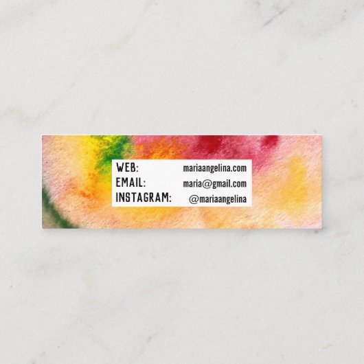 水カラフル色抽象芸術が赤い黄色に渦巻く スキニー名刺 (裏面)