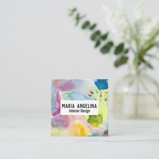 水カラフル色抽象芸術アートのモダン飛沫 スクエア名刺 (スタンド正面)