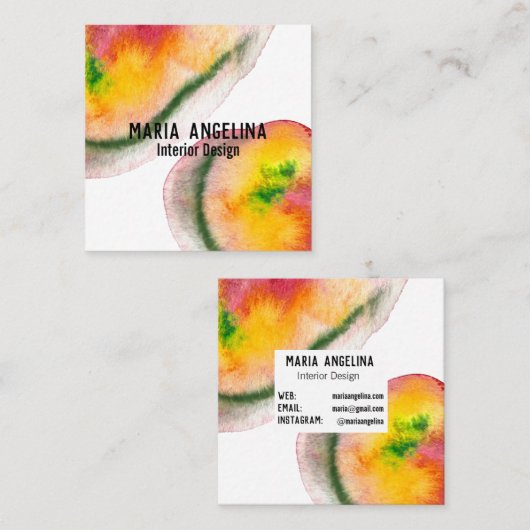 水カラフル色抽象芸術アートは赤い黄色に渦巻く スクエア名刺 (正面/裏面)