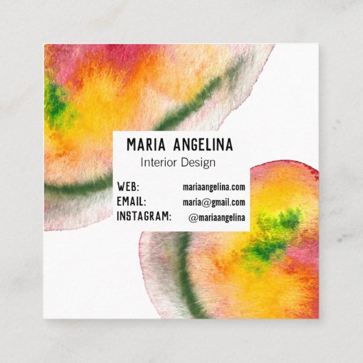 水カラフル色抽象芸術アートは赤い黄色に渦巻く スクエア名刺 (裏面)