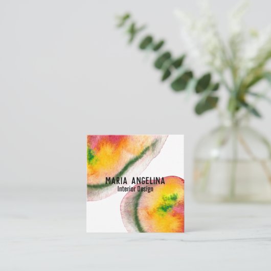 水カラフル色抽象芸術アートは赤い黄色に渦巻く スクエア名刺 (スタンド正面)