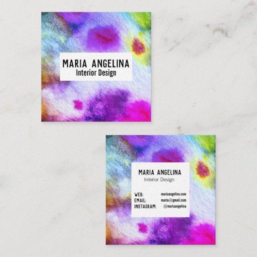 水カラフル色抽象芸術モダン紫 スクエア名刺 (正面/裏面)