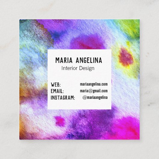 水カラフル色抽象芸術モダン紫 スクエア名刺 (裏面)