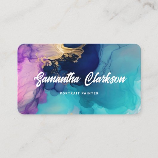 水カラフル色抽象芸術厚い筆記体スクリプト 名刺 (正面)