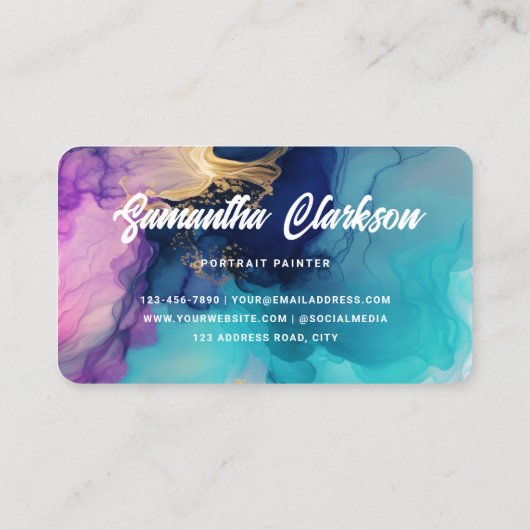 水カラフル色抽象芸術厚い筆記体スクリプト 名刺 (裏面)