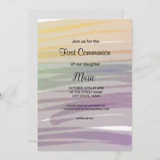 水カラフル色抽象芸術追加ネーム文字 招待状 (正面/裏面)