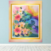 水カラフル色春枝と花 キャンバスプリント (インサイチュ (ウッドフロア))