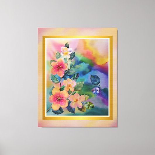 水カラフル色春枝と花 キャンバスプリント (正面)