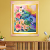 水カラフル色春枝と花 キャンバスプリント (インサイチュ (リビング))