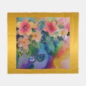 水カラフル色春枝と花 フリースブランケット (正面(横))