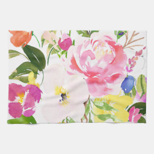 水カラフル色春開花フローラ キッチンタオル