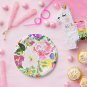 水カラフル色春開花フローラ ペーパープレート (パーティー)