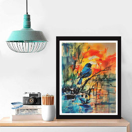 水カラフル色景観湖と鳥 フォトプリント           