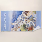 水カラフル色水カスタムモノグラム名 ビーチタオル (正面)