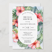 水カラフル色熱帯花ブライダルシャワー 招待状 (正面)