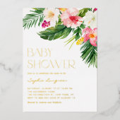 水カラフル色熱帯花ベビーシャワー 箔招待状 (正面)