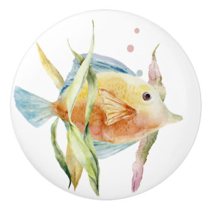 水カラフル色熱帯魚ビーチ セラミックノブ
