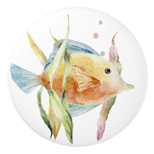 水カラフル色熱帯魚ビーチ セラミックノブ (正面)