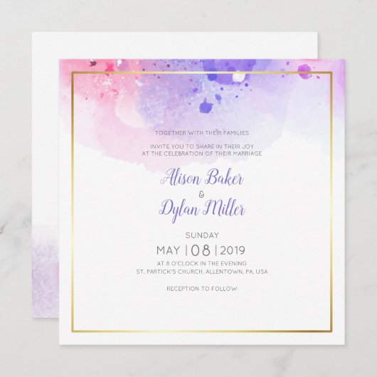 水カラフル色結婚式招待状カード 招待状 (正面/裏面)