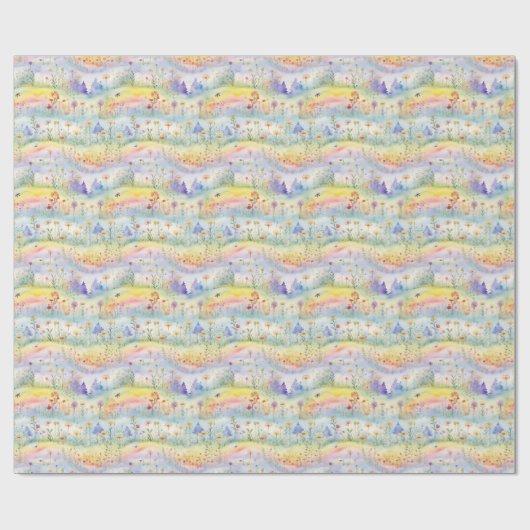 水カラフル色絵を描の花、木 ラッピングペーパー (フラット)