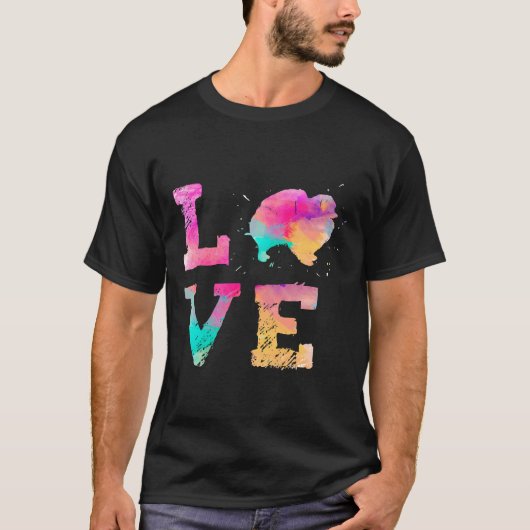 水カラフル色絵を描ポメラニア犬ドッグラブR Tシャツ (正面)