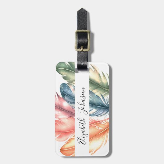 水カラフル色羽黒のスクリプト名 ラゲッジタグ (正面縦)