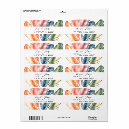 水カラフル色羽黒のスクリプト名 ラベル (フルシート)