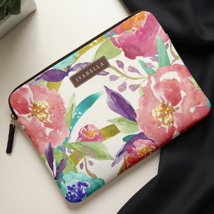 水カラフル色花模様 ラップトップスリーブ