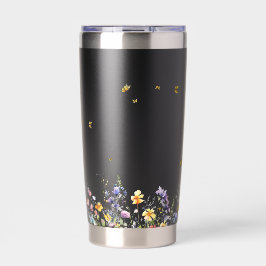 水カラフル色蝶の花 保温保冷タンブラー