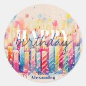 水カラフル色誕生日キャンドルと風船 ラウンドシール (正面)