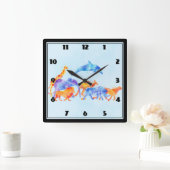 水カラフル色野生動物群ランニングの自由選手 スクエア壁時計 (ホーム)