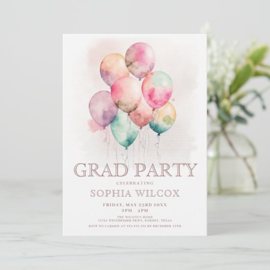 水カラフル色風船の写真卒業 招待状 (スタンド正面)