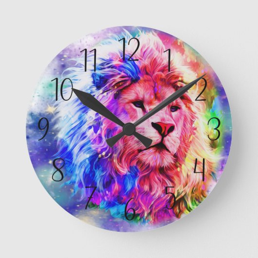 水カラフル色 – 獅子丸い時計 ラウンド壁時計 (正面)