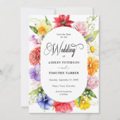 水カラフル鮮やか色の花の日付を保存 招待状 (正面)