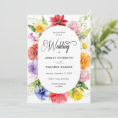 水カラフル鮮やか色の花の日付を保存 招待状 (スタンド正面)