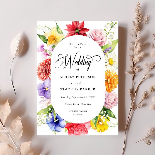 水カラフル鮮やか色の花の日付を保存 招待状