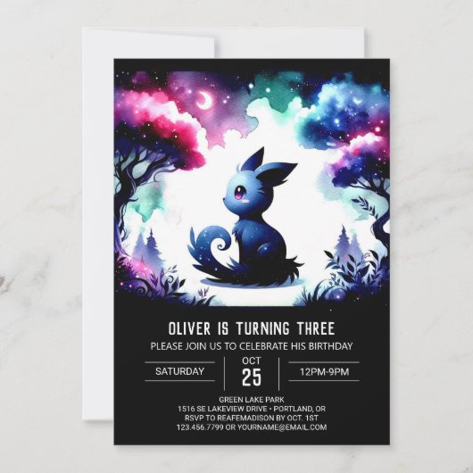 水カラーおもしろい猫誕生日 招待状 (正面)