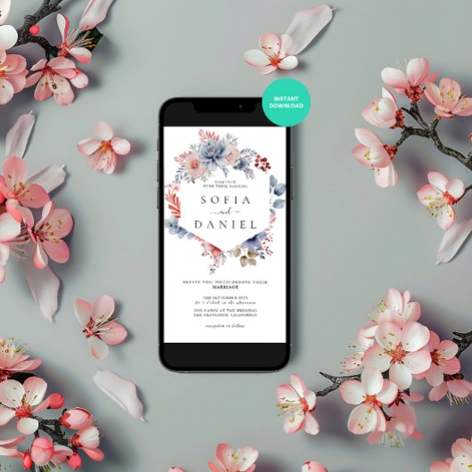 水カラーささやき開花フレーム結婚ズ 招待状