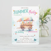 水カラーアイスクリームトラックスターズ誕生日 招待状 (スタンド正面)