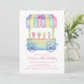 水カラーアイスクリームトラック誕生日パーティー 招待状 (スタンド正面)