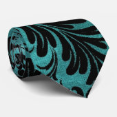 水カラーアカンサス葉ズアクアターコイズブラック ネクタイ (ロール)