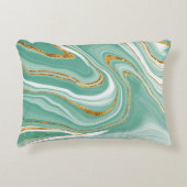 水カラーアゲートミントグリーン金ゴールドフェイクグリッター アクセントクッション (正面)