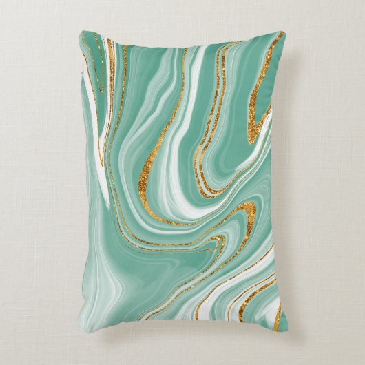 水カラーアゲートミントグリーン金ゴールドフェイクグリッター アクセントクッション (正面(垂直))