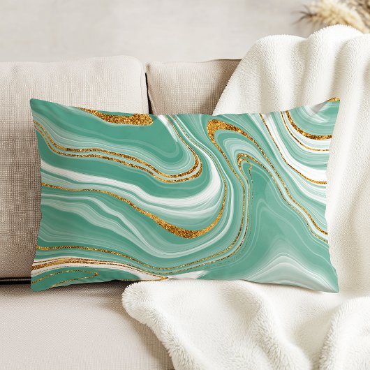 水カラーアゲートミントグリーン金ゴールドフェイクグリッター アクセントクッション