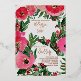 水カラーアネモネ結婚フォイル 箔招待状