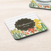 水カラーイエローオレンジ春の花デザイン コースター (左側)